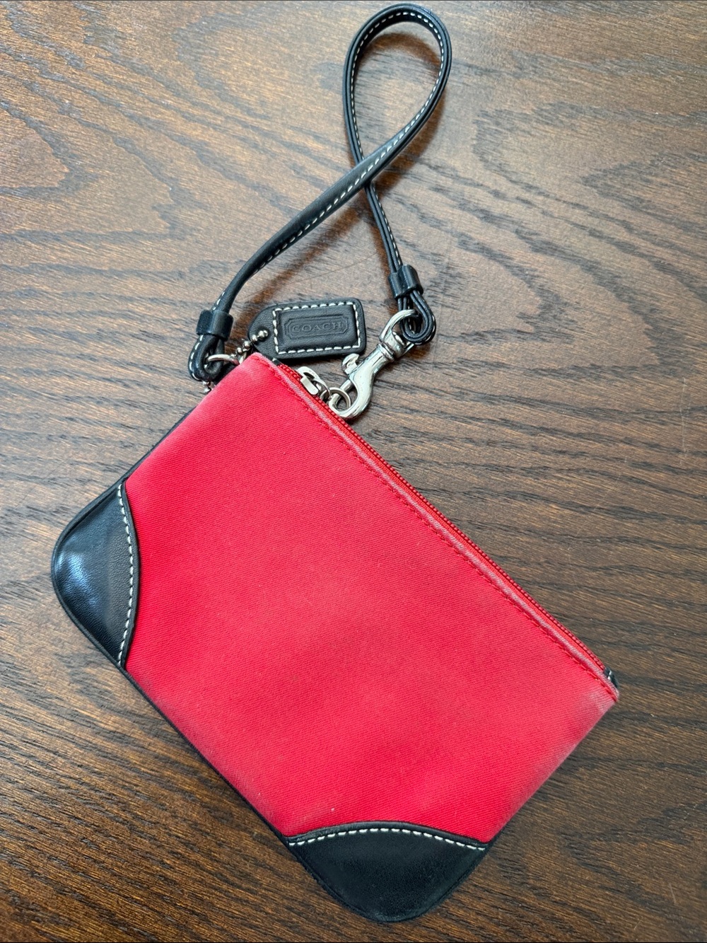COACH Leather Wristlet Pouch - Red and Black